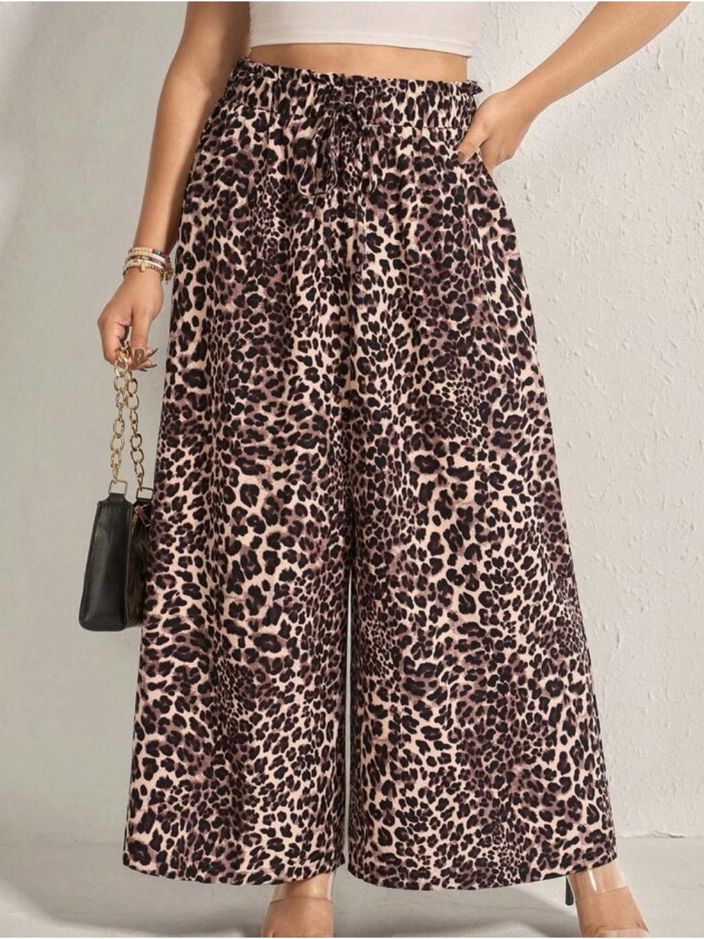 Leopard Print Wide-Leg Elastic waist Pants